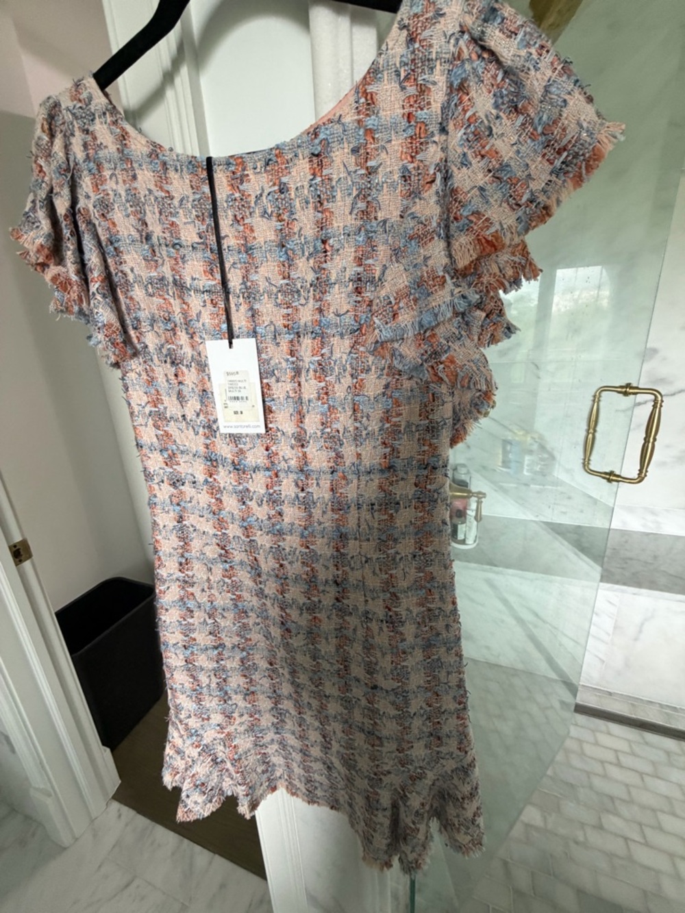 Santorelli Peach and Blue Tweed Mini Dress